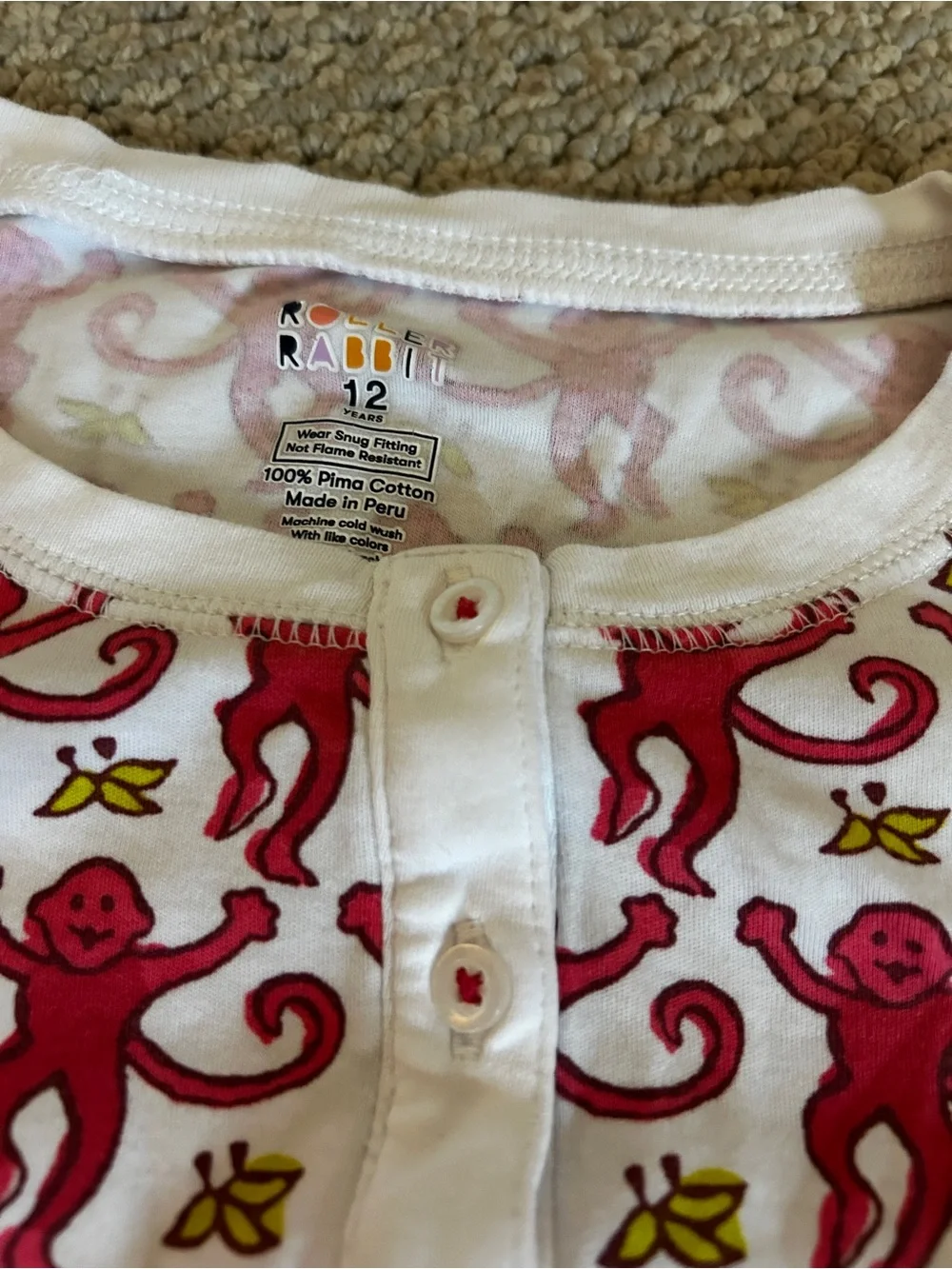 Roller Rabbit White Pajama Set with Red Monkey Print